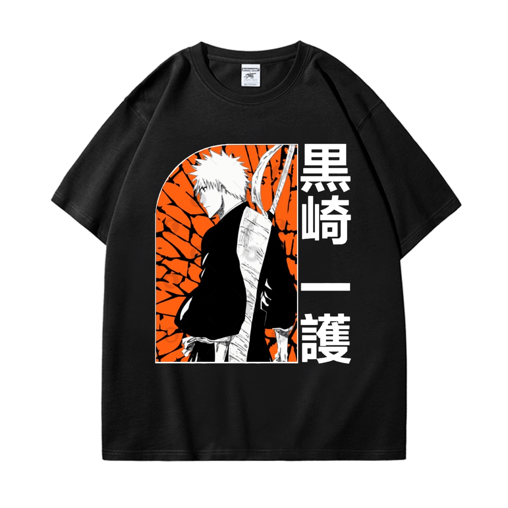 Japanese Anime Bleach T Shirt Manga Kurosaki Ichigo Graphic Tshirts Summer Cartoon 100% Cotton Tops T-shirt Harajuku Streetwear